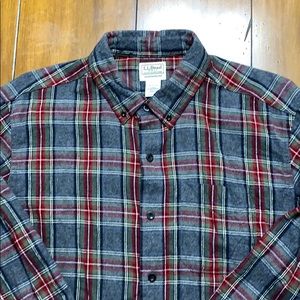 L.L. Bean Red and Gray Plaid Casual Button Down Shirt